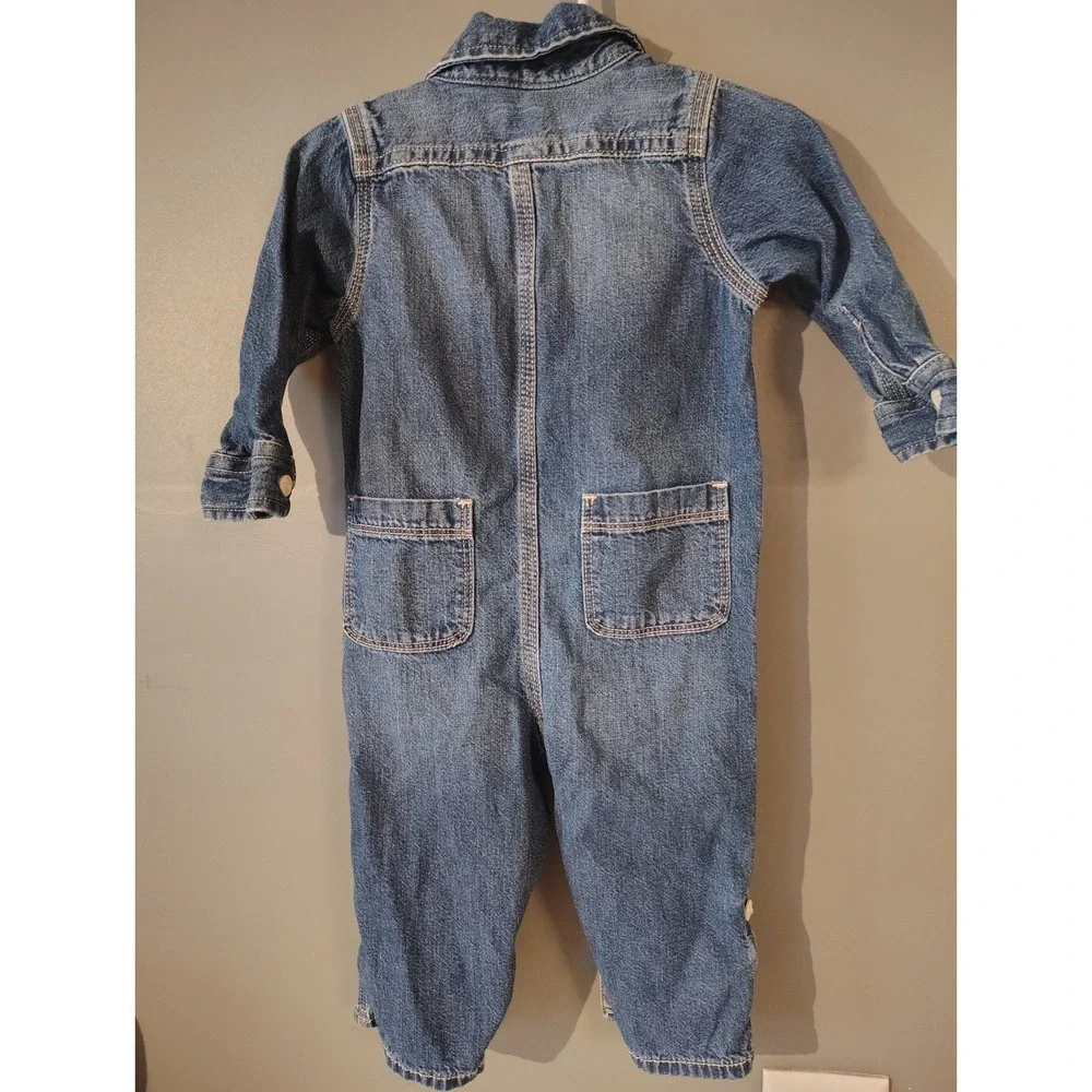 Gap Denim Baby Blue Jean Coverall Jumpsuit 12-18 Months Utility Romper
